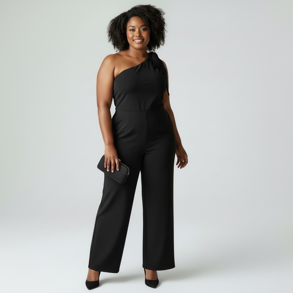 ELOQUII One Shoulder Bow Detail Jumpsuit Black Size 20‎
